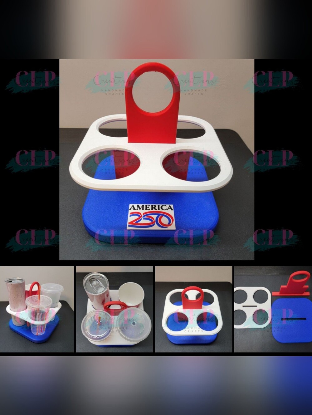3D Printed America 250th Red White Blue Cup/Condiment Carrier